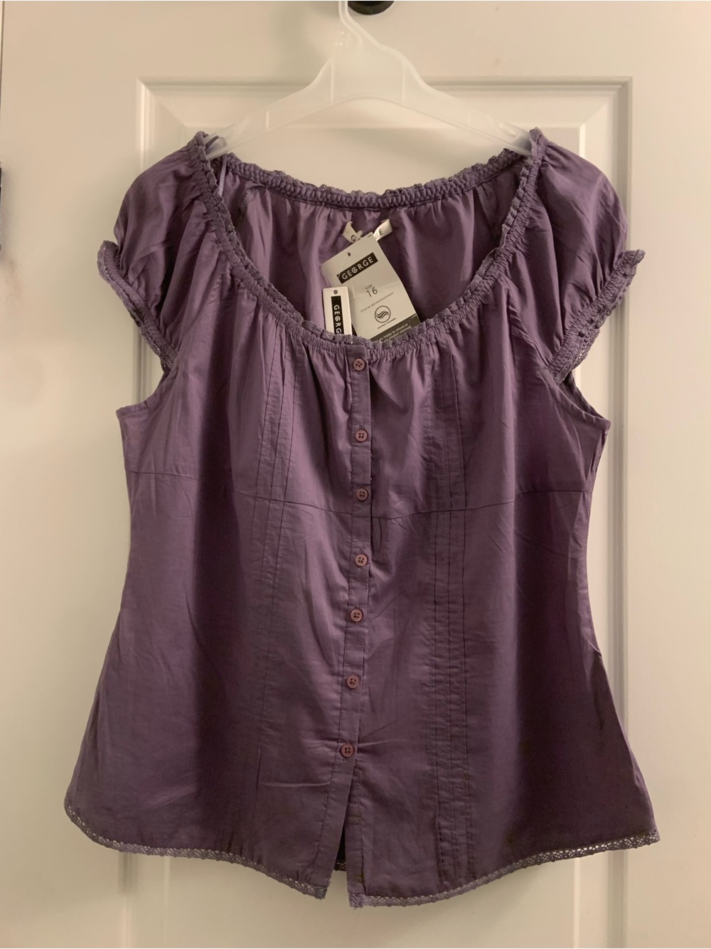 George Lavender Button-Front Ruffle Sleeve Top